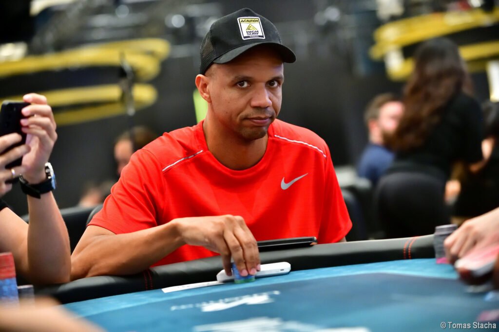 Ten-time World Series of Poker bracelet winner and high stakes cash game player Phil Ivey playing in a poker tournament.