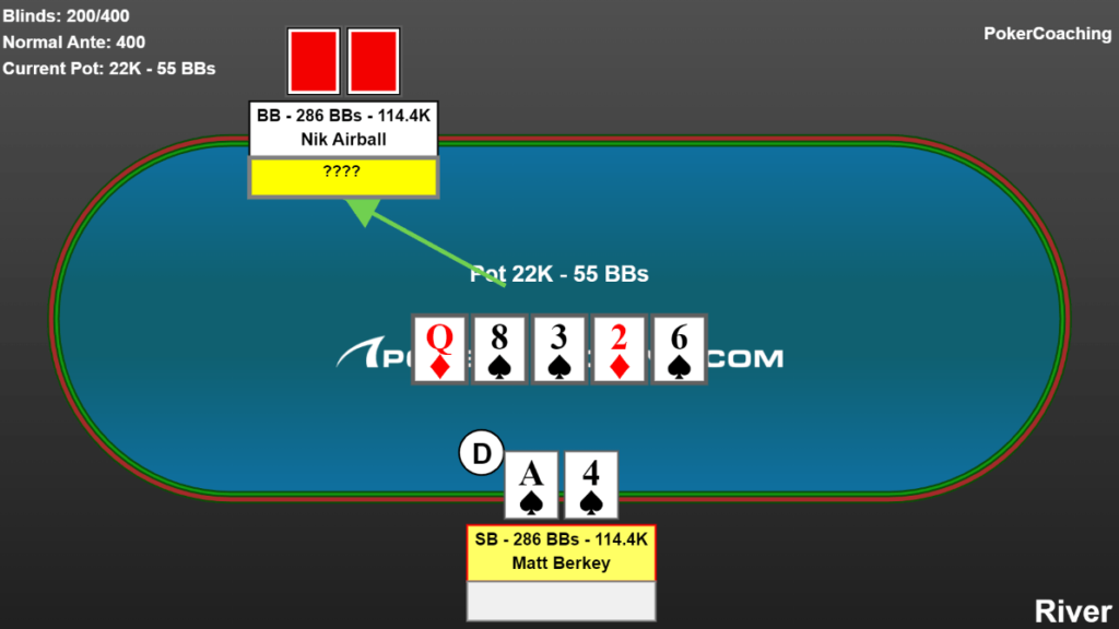 Nik Airball versus Matt Berkey high stakes heads-up cash game grudge match at Resorts World in Las Vegas poker hand review.