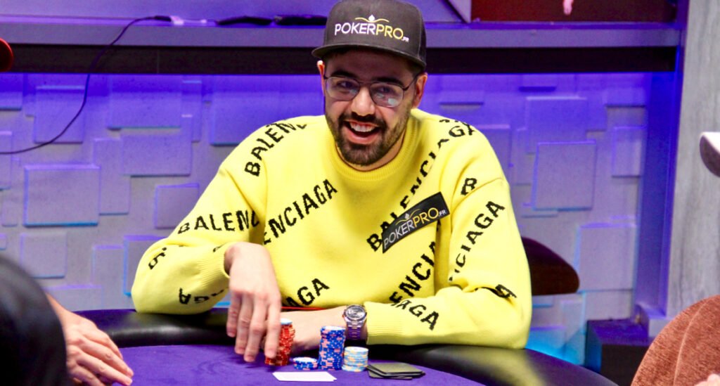 French cash game and poker tournament player Johan Guilbert seen playing a poker tournament at PokerGo Studios.