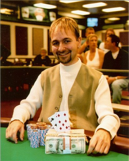 WSOP bracelet winner and Poker Hall of Fame member Daniel Negreanu posing with his first career World Series of Poker bracelet.