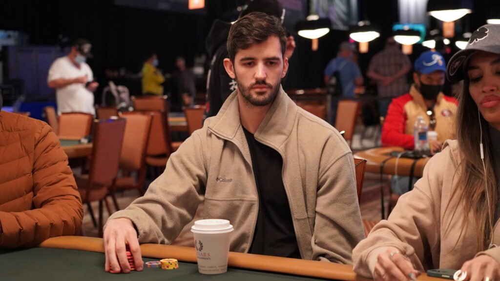 Jonathan Little wins a crucial hand with A♠-9♥ against Zaki's J♣-10♦ during the final table of the PokerGO Cup.