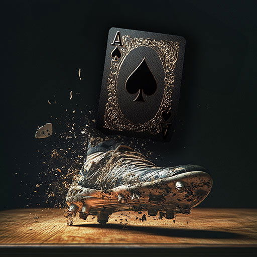 A soccer cleat kicking the ace of spades in poker